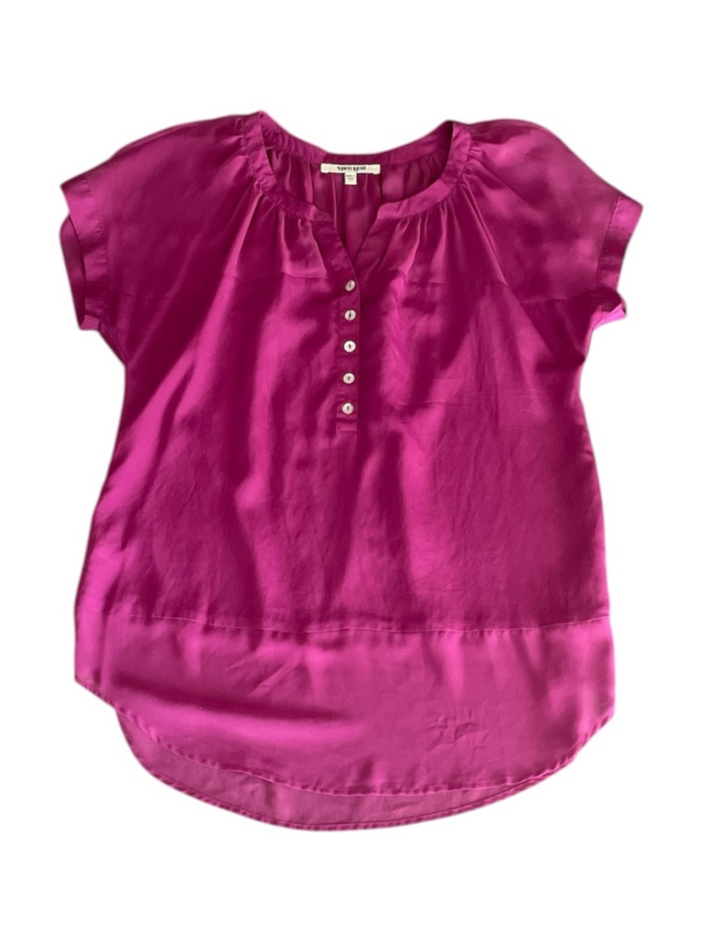 Daniel Rainn sheer Fuchsia half button blouse